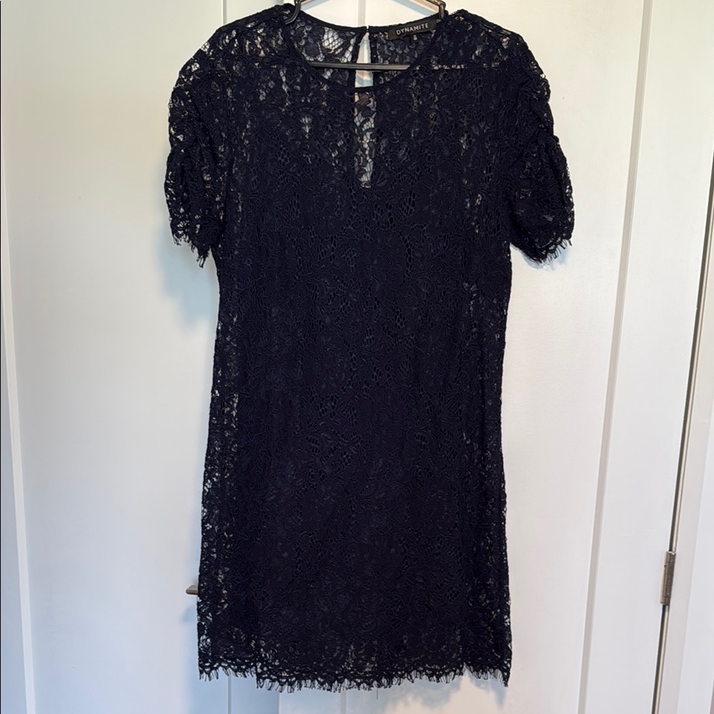 Dynamite Navy Lace Dress with keyhole back